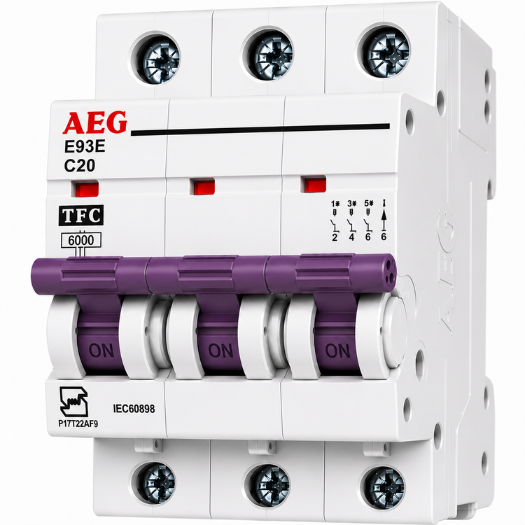 کلید فیوز مینیاتوری سه فاز AEG تیپ C قدرت قطع 6kA