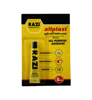 چسب مایع رازی مناسب چسباندن کاغذ، مقوا، چوب، فلز و پلاستیک