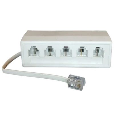 تبدیل یک به پنج سوکت تلفن RJ-11 با بدنه پلاستیکی سفید