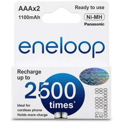 باتری شارژی نیم‌قلمی پاناسونیک Eneloop AAA ظرفیت 1100 میلی‌آمپر ساعت بسته 2 عددی