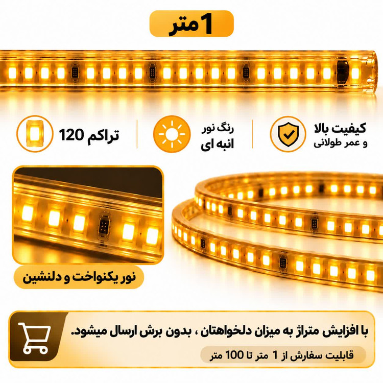ریسه شلنگی LED وایرلس متری با نور انبهای