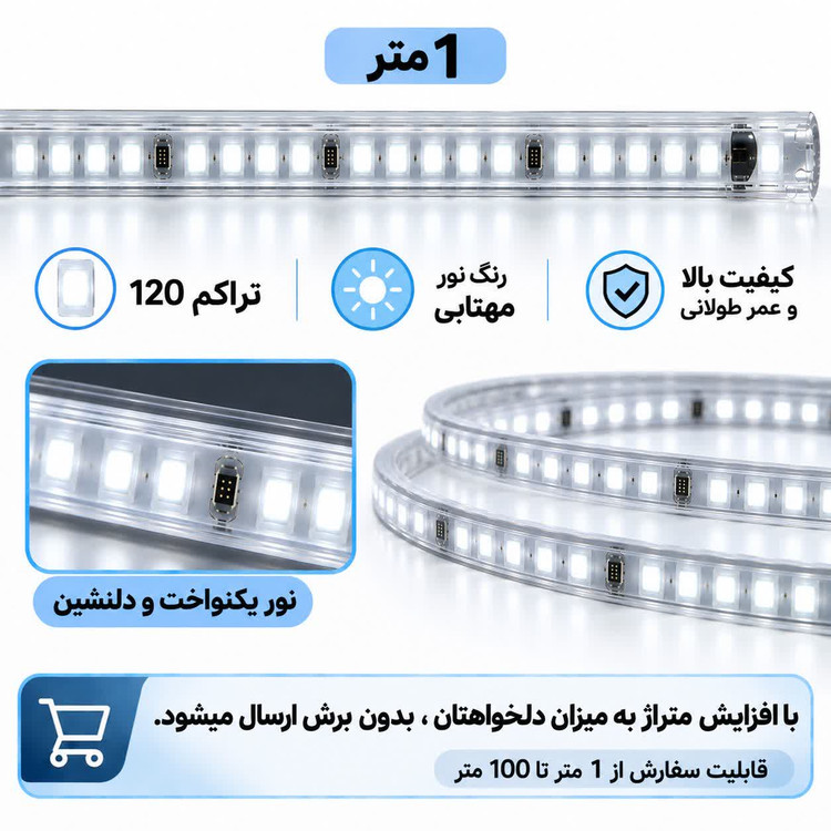 ریسه شلنگی LED وایرلس متری با نور سفید