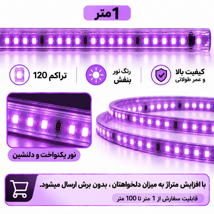 ریسه شلنگی LED وایرلس متری با نور بنفش