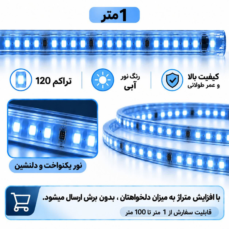 ریسه شلنگی LED وایرلس متری با نور آبی