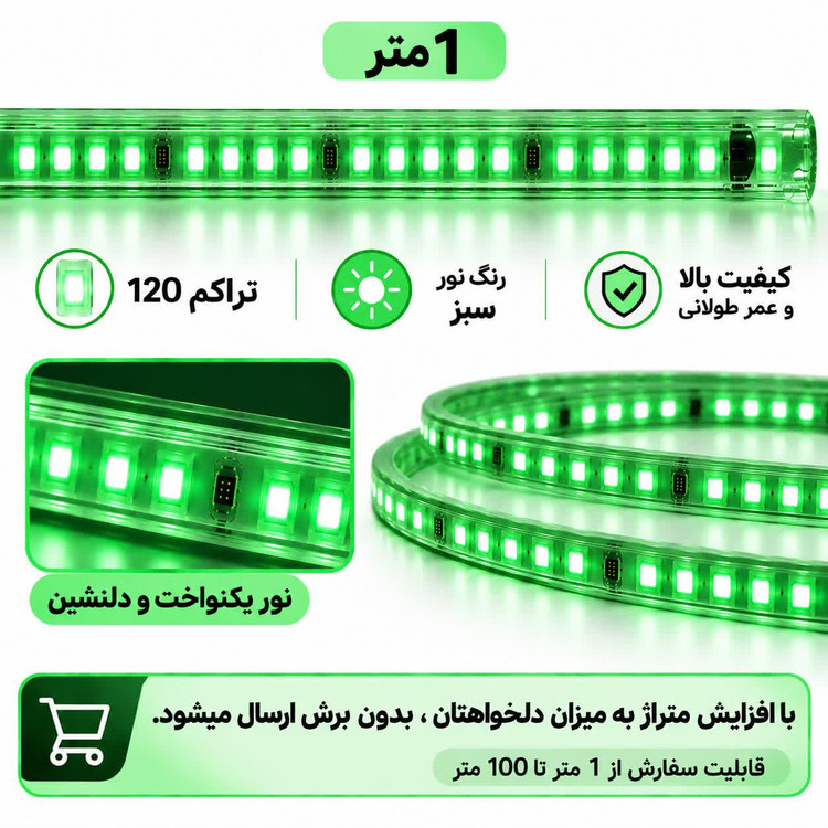 ریسه شلنگی LED وایرلس متری با نور سبز