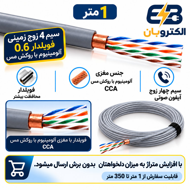 ساختار داخلی کابل زمینی 4 زوج 0.6 فویلدار