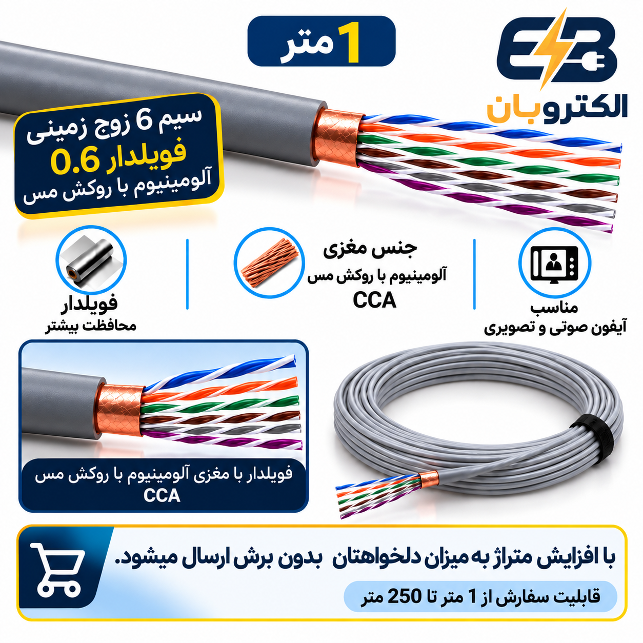 ساختار داخلی کابل 6 زوج فویلدار مدل زمینی